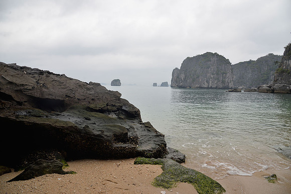 Small beach on island in Halong Bay